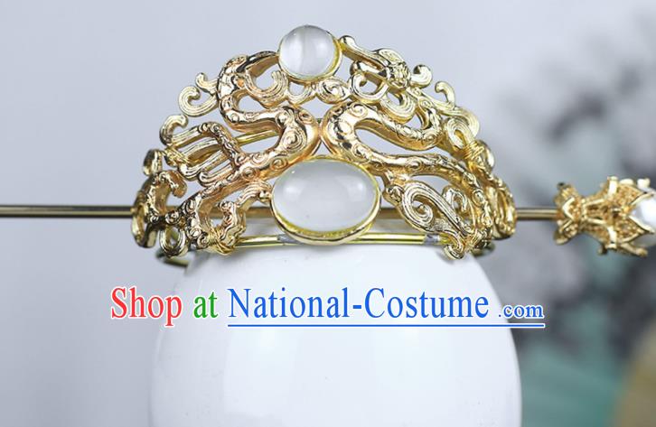 China Ancient King Hairdo Crown Classical Hanfu Headpieces Handmade Hair Accessories Traditional Ming Dynasty Swordsman Hairpin