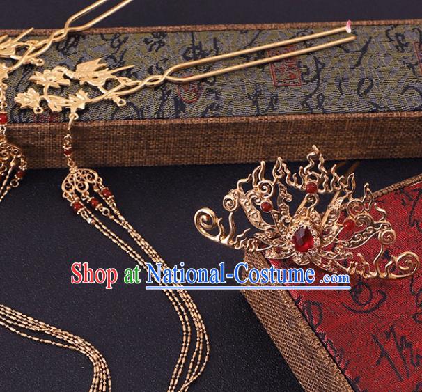 Chinese Handmade Ming Dynasty Headdress Traditional Hanfu Hair Accessories Ancient Empress Headpieces Classical Wedding Hair Crown and Hairpins