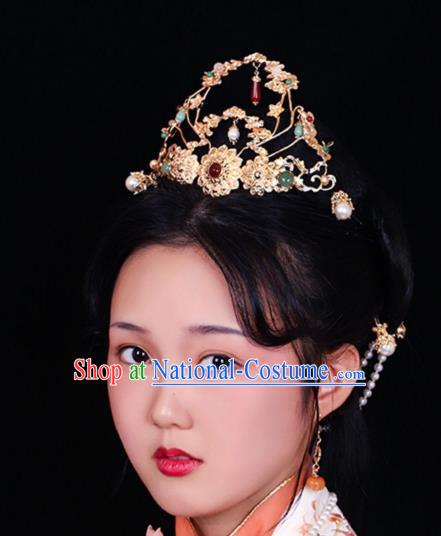 Chinese Classical Wedding Hair Crown Handmade Song Dynasty Headdress Traditional Hanfu Hair Accessories Ancient Princess Headpiece