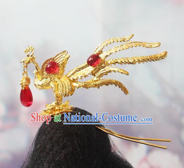 Chinese Classical Wedding Hairpin Handmade Ming Dynasty Golden Phoenix Hair Stick Traditional Hanfu Hair Accessories Ancient Empress Headpiece