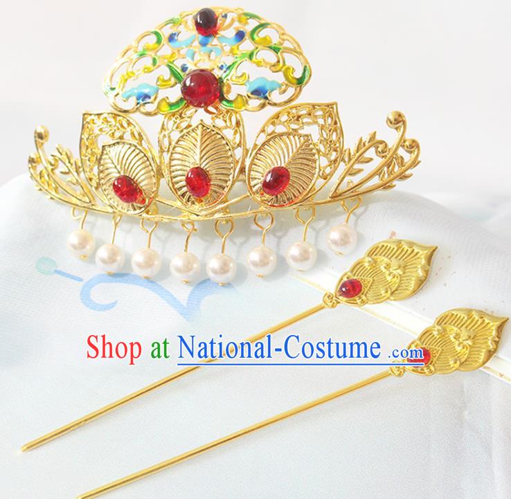 Chinese Ancient Princess Hair Crown Classical Wedding Hairpin Handmade Ming Dynasty Headpieces Traditional Hanfu Hair Accessories