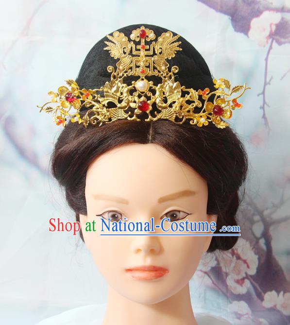 Chinese Traditional Hanfu Hair Accessories Ancient Empress Hair Crown Classical Wedding Tassel Hairpins Handmade Ming Dynasty Headpieces