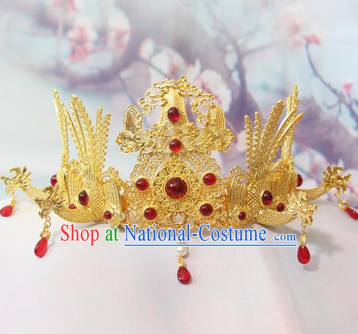 Chinese Handmade Ming Dynasty Headpieces Traditional Hanfu Hair Accessories Ancient Empress Hair Crown Classical Wedding Phoenix Coronet