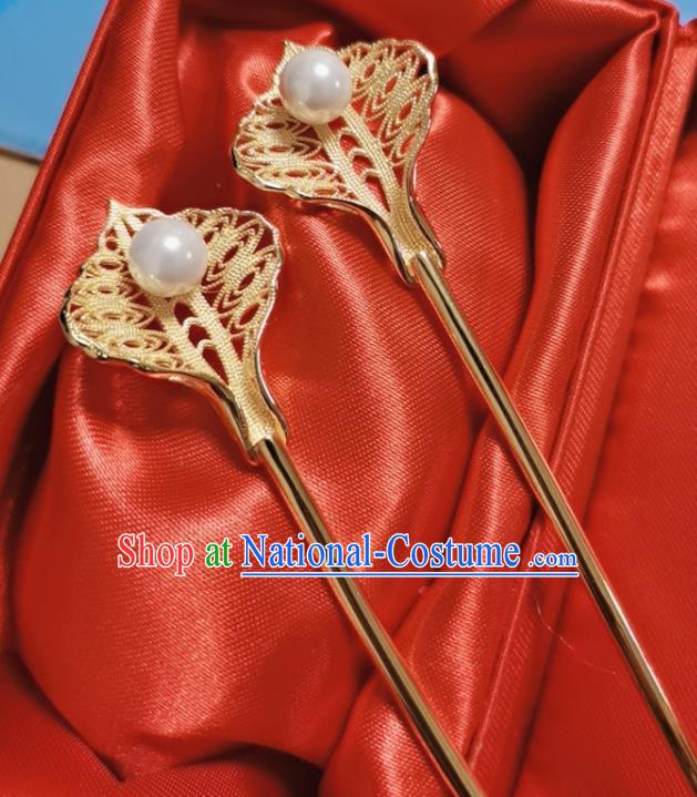 Chinese Traditional Hanfu Hair Accessories Ancient Princess Gilding Hairpin Classical Wedding Pearl Hair Stick Handmade Ming Dynasty Headpiece