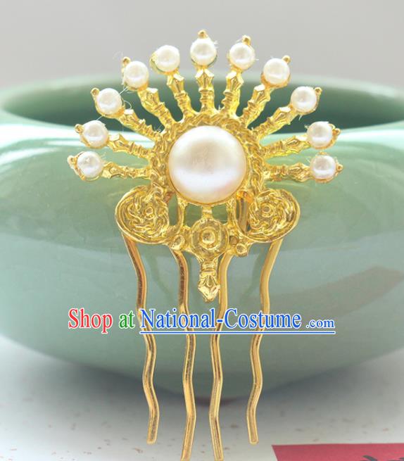 Chinese Traditional Hanfu Hair Accessories Ancient Princess Golden Hairpin Classical Wedding Hair Comb Handmade Tang Dynasty Headpiece