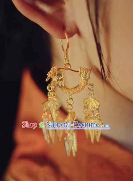 Handmade China Wedding Golden Dragon Boat Earrings Classical Gilding Ear Accessories Ming Dynasty Silver Ear Jewelry