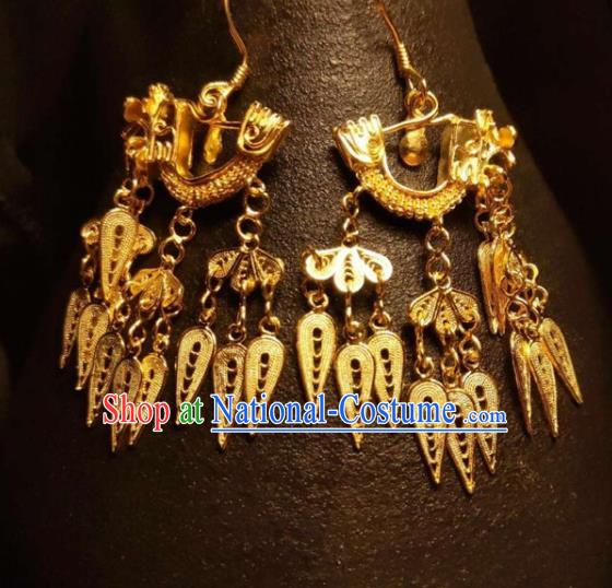 Handmade China Wedding Golden Dragon Boat Earrings Classical Gilding Ear Accessories Ming Dynasty Silver Ear Jewelry