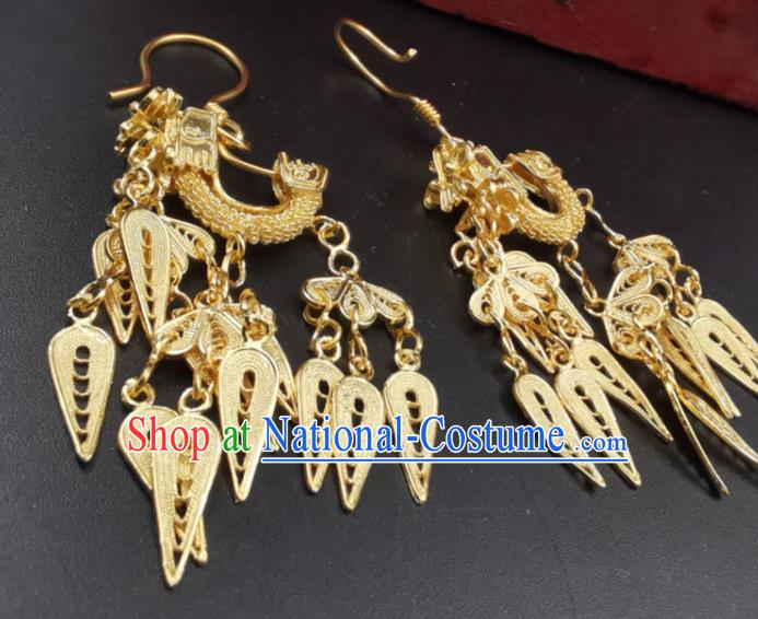 Handmade China Wedding Golden Dragon Boat Earrings Classical Gilding Ear Accessories Ming Dynasty Silver Ear Jewelry