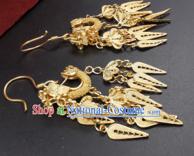 Handmade China Wedding Golden Dragon Boat Earrings Classical Gilding Ear Accessories Ming Dynasty Silver Ear Jewelry