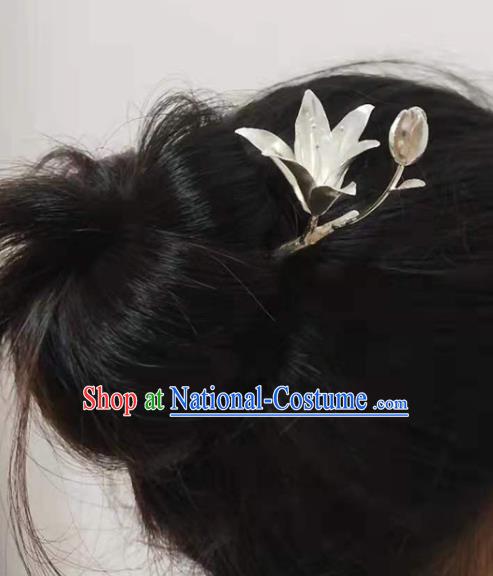 Chinese Traditional Hair Accessories Handmade Silver Mangnolia Hairpin Classical Hair Stick Cheongsam Headpiece