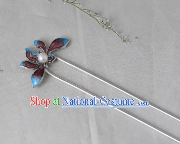 Chinese Classical Enamel Lotus Hair Stick Cheongsam Headpiece Traditional Hair Accessories Handmade Silver Hairpin