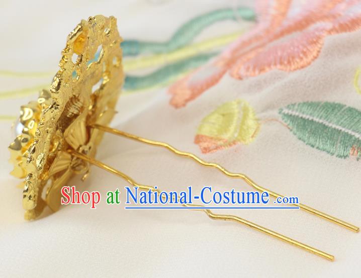 Chinese Ancient Princess Hairpin Classical Wedding Golden Peony Hair Stick Handmade Ming Dynasty Headpiece Traditional Court Hair Accessories