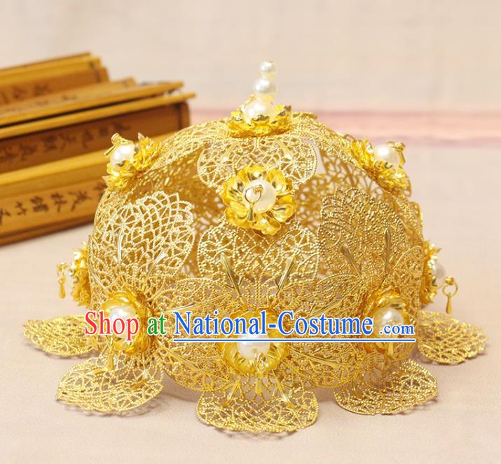 Chinese Traditional Court Hair Accessories Ancient Princess Hair Crown Classical Wedding Lotus Tiara Handmade Tang Dynasty Headdress