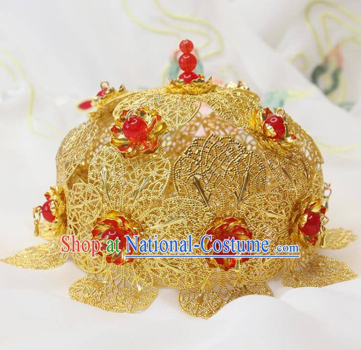 Chinese Handmade Tang Dynasty Headdress Traditional Court Hair Accessories Ancient Princess Hair Crown Classical Wedding Lotus Tiara