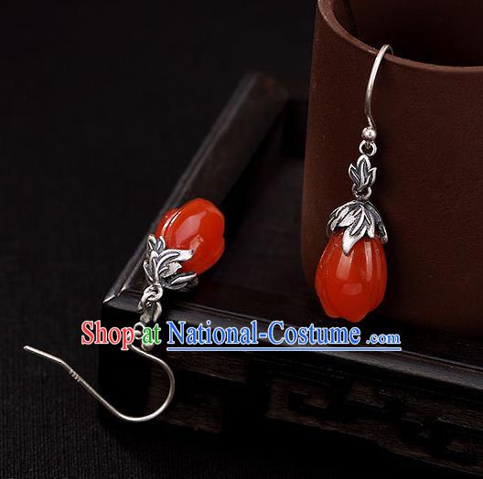 Handmade China Classical Silver Ear Accessories Cheongsam Ear Jewelry Wedding Agate Mangnolia Earrings