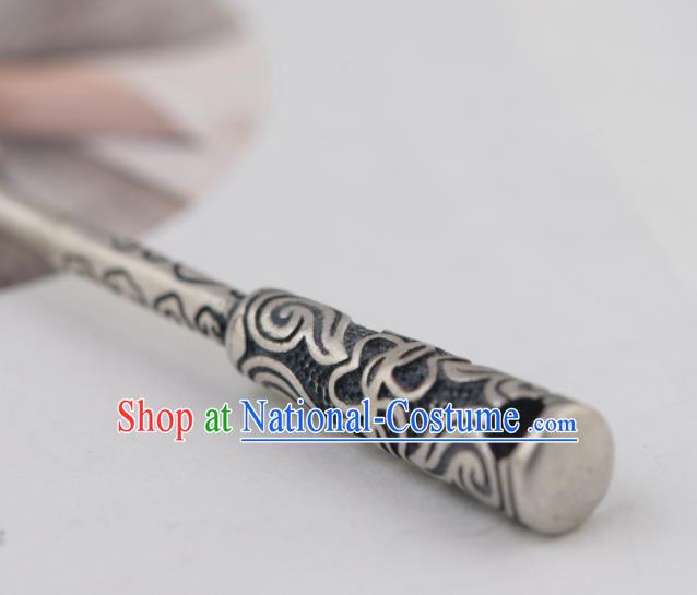 Chinese Handmade Carving Cudgel Hairpin Traditional Hair Accessories Classical Silver Hair Stick Cheongsam Headpiece