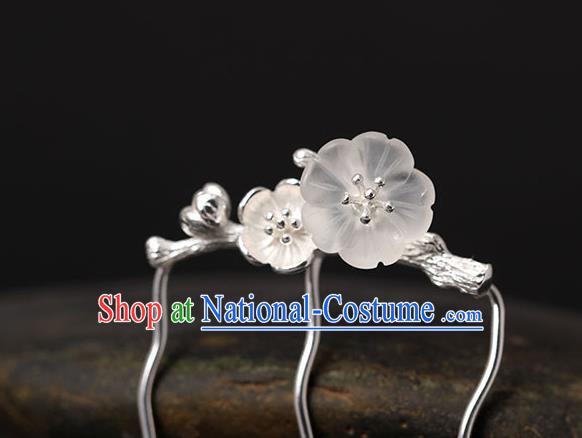 Chinese Traditional Hair Jewelry Classical Silver Hair Comb Cheongsam Accessories Headpiece Handmade Crystal Sakura Hairpin