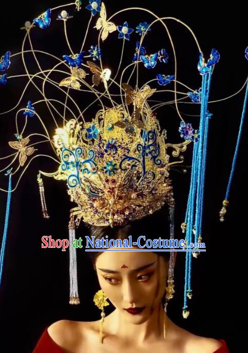 Custom China Catwalks Headdress Wedding Hair Accessories Stage Show Giant Hair Crown Opera Deluxe Cloisonne Phoenix Coronet