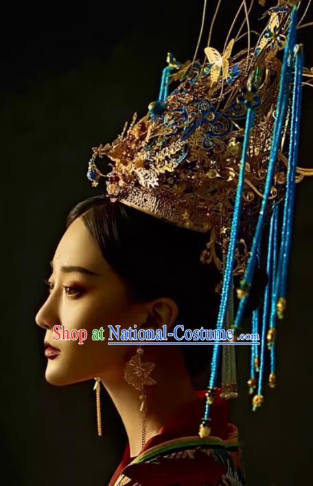 Custom China Catwalks Headdress Wedding Hair Accessories Stage Show Giant Hair Crown Opera Deluxe Cloisonne Phoenix Coronet