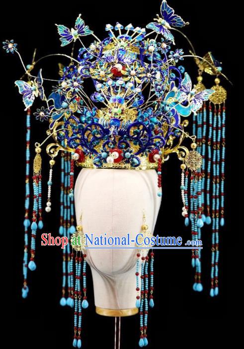 Custom China Catwalks Headdress Wedding Hair Accessories Stage Show Giant Hair Crown Opera Deluxe Cloisonne Phoenix Coronet