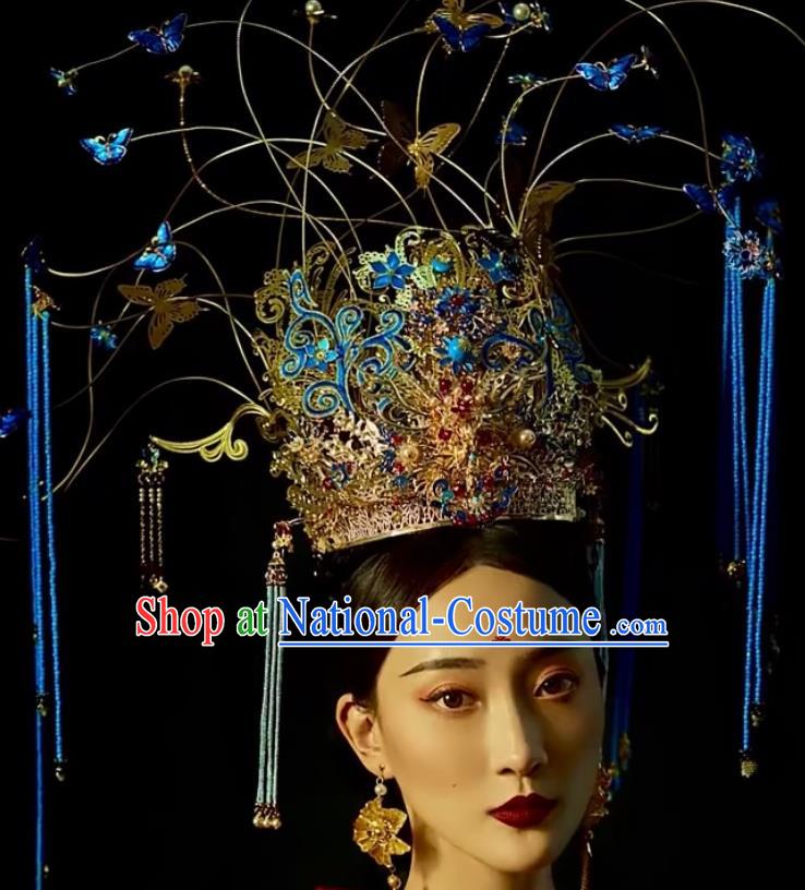 Custom China Catwalks Headdress Wedding Hair Accessories Stage Show Giant Hair Crown Opera Deluxe Cloisonne Phoenix Coronet