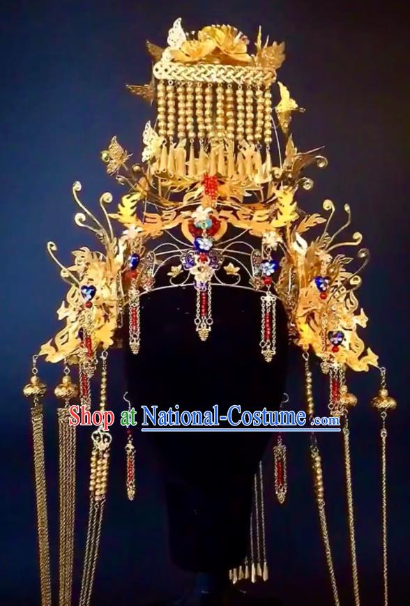 Custom China Stage Show Giant Hair Crown Ancient Imperial Empress Deluxe Phoenix Coronet Catwalks Headdress Wedding Hair Accessories