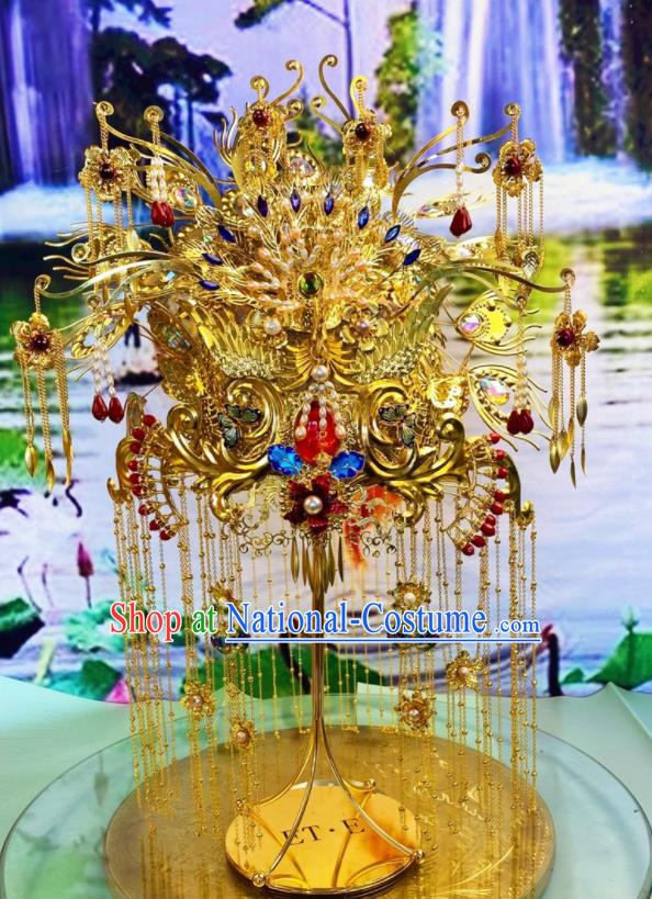 China Xiuhe Suit Hair Accessories Wedding Headdress Stage Show Giant Hair Crown Ancient Queen Deluxe Phoenix Coronet