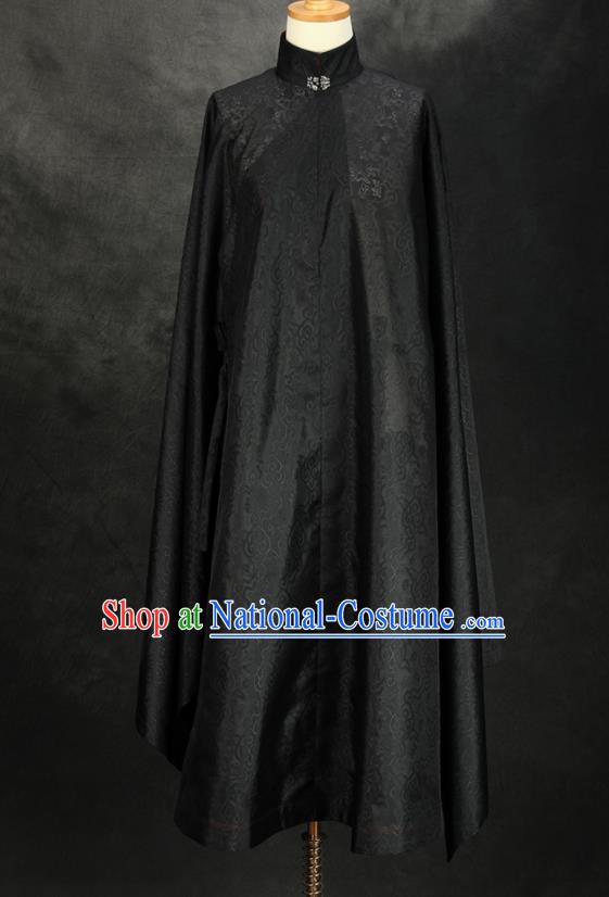 China Ancient Ming Dynasty Royal Countess Garment Costume Traditional Hanfu Black Silk Long Gown Noble Woman Historical Clothing