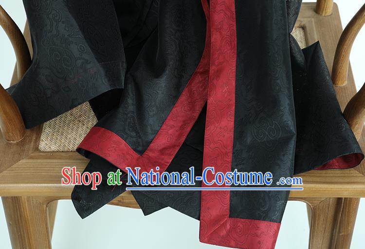 China Ancient Ming Dynasty Royal Countess Garment Costume Traditional Hanfu Black Silk Long Gown Noble Woman Historical Clothing