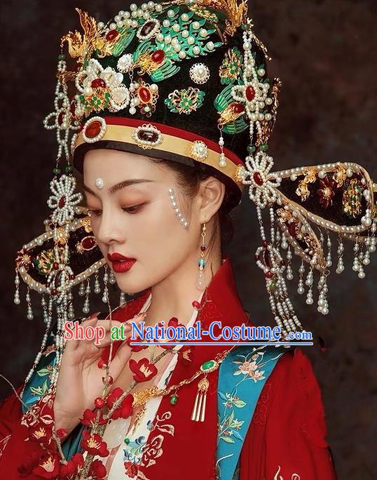 Top China Ancient Song Dynasty Empress Cloisonne Phoenix Coronet Catwalks Headdress Wedding Hair Accessories Stage Show Deluxe Hair Crown