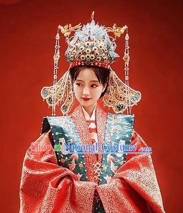 Top China Stage Show Deluxe Gems Hair Crown Ancient Ming Dynasty Empress Phoenix Coronet Catwalks Headdress Wedding Hair Accessories