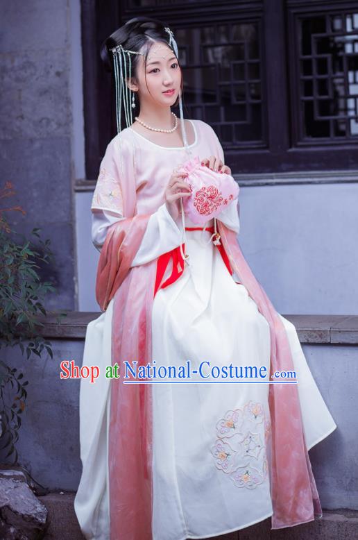 China Ancient Young Lady Hanfu Dress Garments Traditional Tang Dynasty Country Girl Historical Clothing Full Set