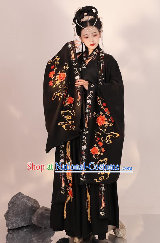 China Jin Dynasty Palace Princess Embroidered Clothing Traditional Historical Garment Costume Ancient Fairy Black Hanfu Dress