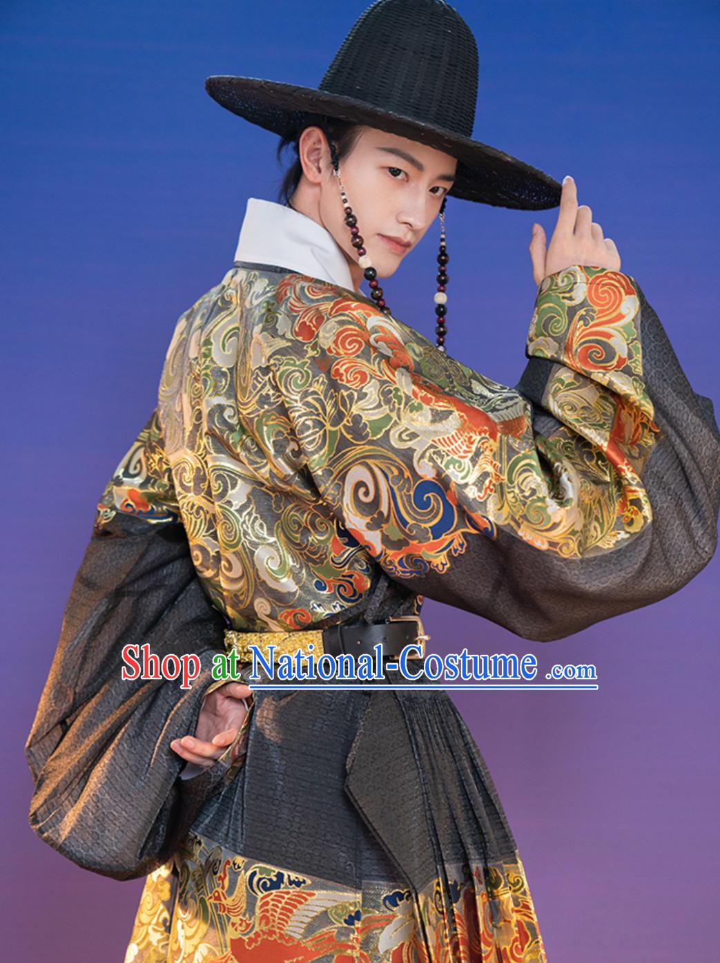 Deep Blue Color Ancient China Ming Dynasty Imperial Bodyguard Fei Yu Fu Garment Fly Fish Clothing for Men