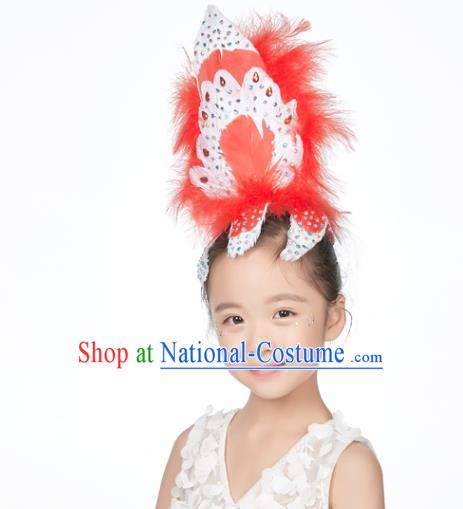 Professional Folk Dance Red Feather Headdress Girl Stage Performance Hair Crown Ballet Dance Hair Accessories