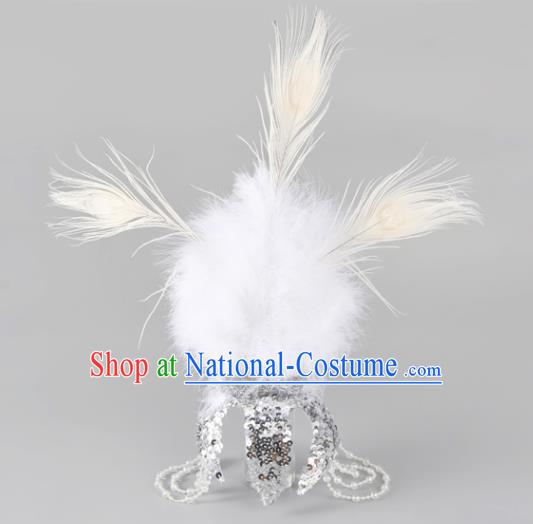 Professional Classical Dance Hair Accessories Ethnic Dance White Feather Headdress Girl Stage Performance Hair Crown