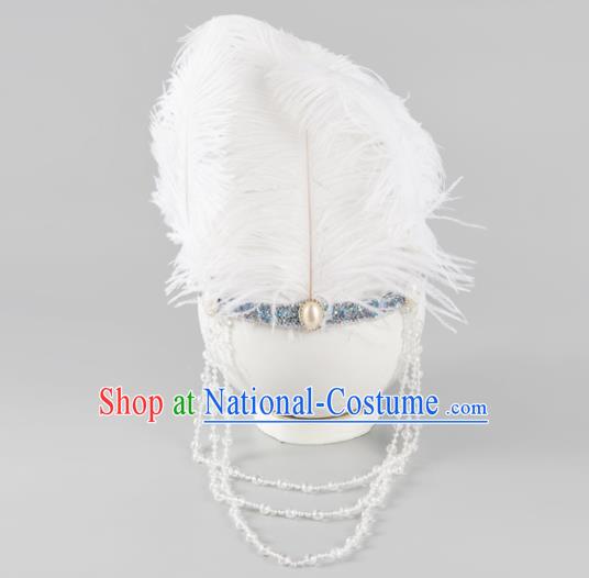 Professional Girl Stage Performance Hair Crown Classical Dance Hair Accessories Ethnic Dance White Feather Headdress