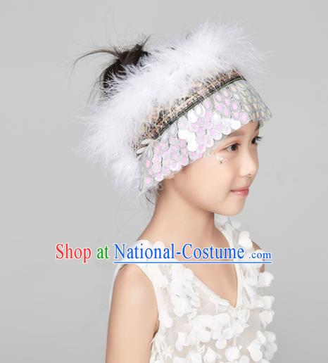 Professional China Girl Stage Performance Hair Crown Mongol Nationality Dance Hair Accessories Mongolian Ethnic Dance White Feather Headdress