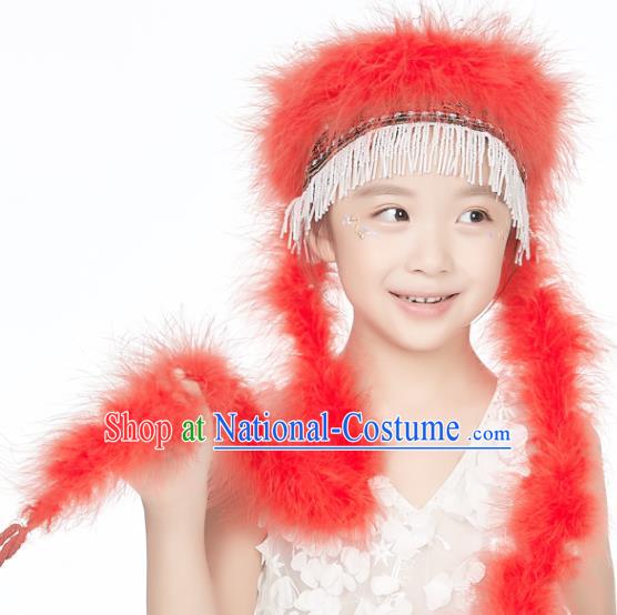 Professional China Hui Nationality Dance Hair Accessories Xinjiang Ethnic Dance Red Feather Headdress Girl Stage Performance Hair Crown