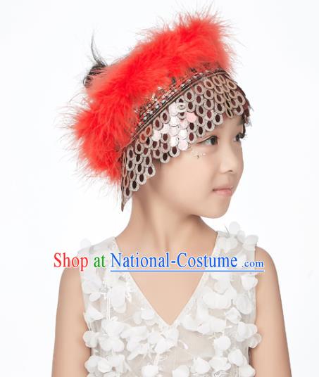 Professional China Girl Stage Performance Hair Crown Hui Nationality Dance Hair Accessories Xinjiang Ethnic Dance Red Feather Headdress