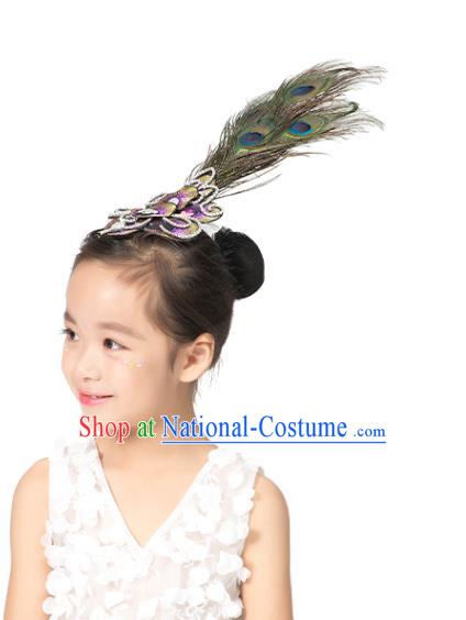 Professional Peacock Dance Feather Hair Crown Children Stage Performance Headpiece Classical Dance Hair Accessories