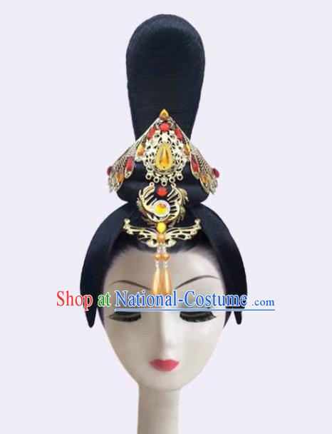 Handmade Chinese Court Dance Stage Performance Wigs Chignon Classical Dance Hair Accessories Hanfu Dance Headpieces