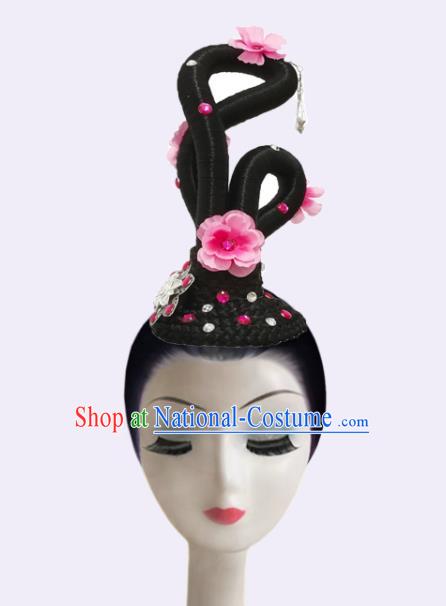 Handmade Chinese Beauty Dance Wigs Chignon Classical Dance Tao Yao Hair Accessories Stage Performance Headpieces