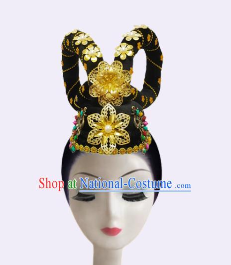 Handmade Chinese Classical Dance Fairy Hair Accessories Stage Performance Hairpieces Woman Flying Apsaras Dance Wigs Chignon