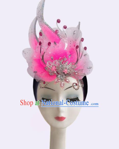 China Spring Festival Gala Opening Dance Hair Accessories Folk Dance Headdress Yangko Dance Pink Flower Hair Crown