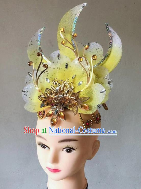 China Yangko Dance Yellow Flower Hair Crown Spring Festival Gala Opening Dance Hair Accessories Folk Dance Headdress