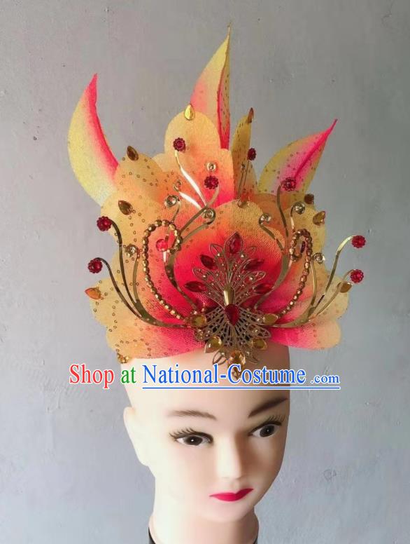 China Folk Dance Headdress Yangko Dance Orange Flower Hair Crown Spring Festival Gala Opening Dance Hair Accessories