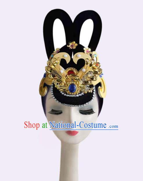 Handmade Chinese Classical Dance Wigs Chignon Dunhuang Flying Apsaras Dance Hair Accessories Fairy Dance Hairpieces