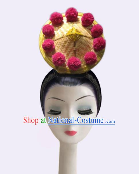 China Classical Dance Headdress Stage Performance Hat Yunnan Dai Ethnic Drum Dance Hair Accessories