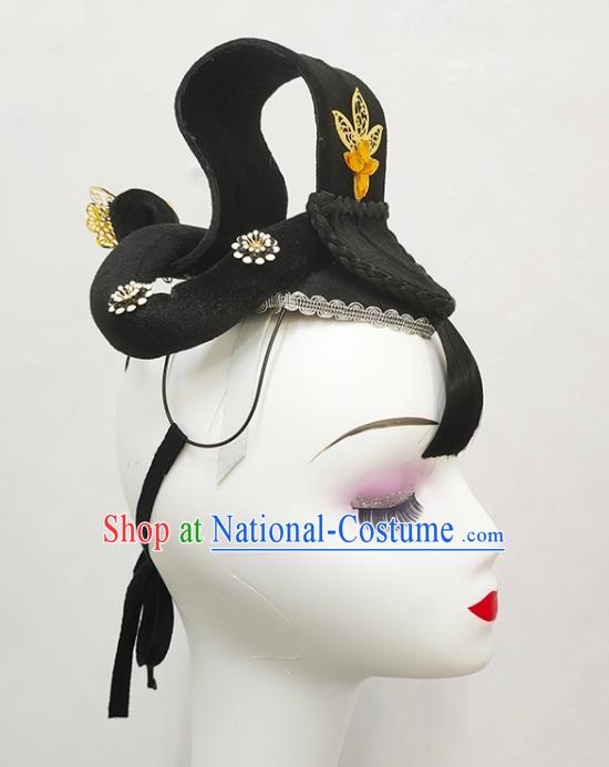 Handmade Chinese Classical Dance Wigs Chignon Woman Group Dance Hair Accessories Fan Dance Hairpieces